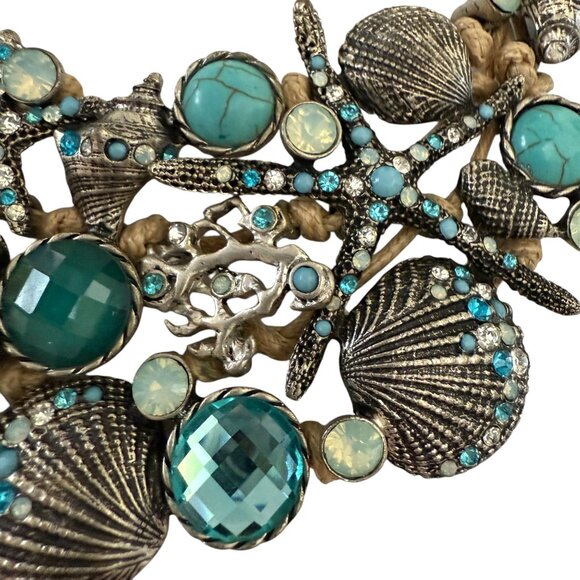 St. Thomas Nautical Themed Necklace Shells Starfish Turquoise Accents Adjustable - Picture 4 of 9